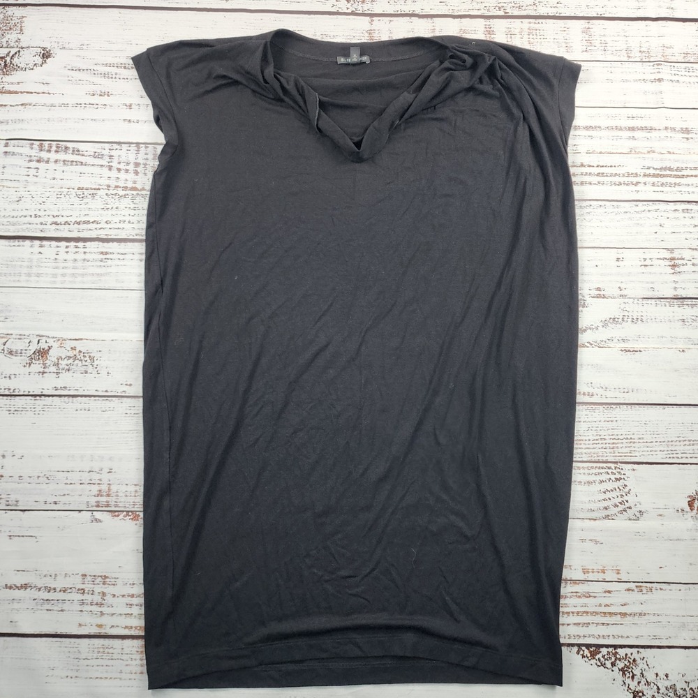 Eileen Fisher Black Viscose Jersey Shift Dress Women's M Draped Twist Neck